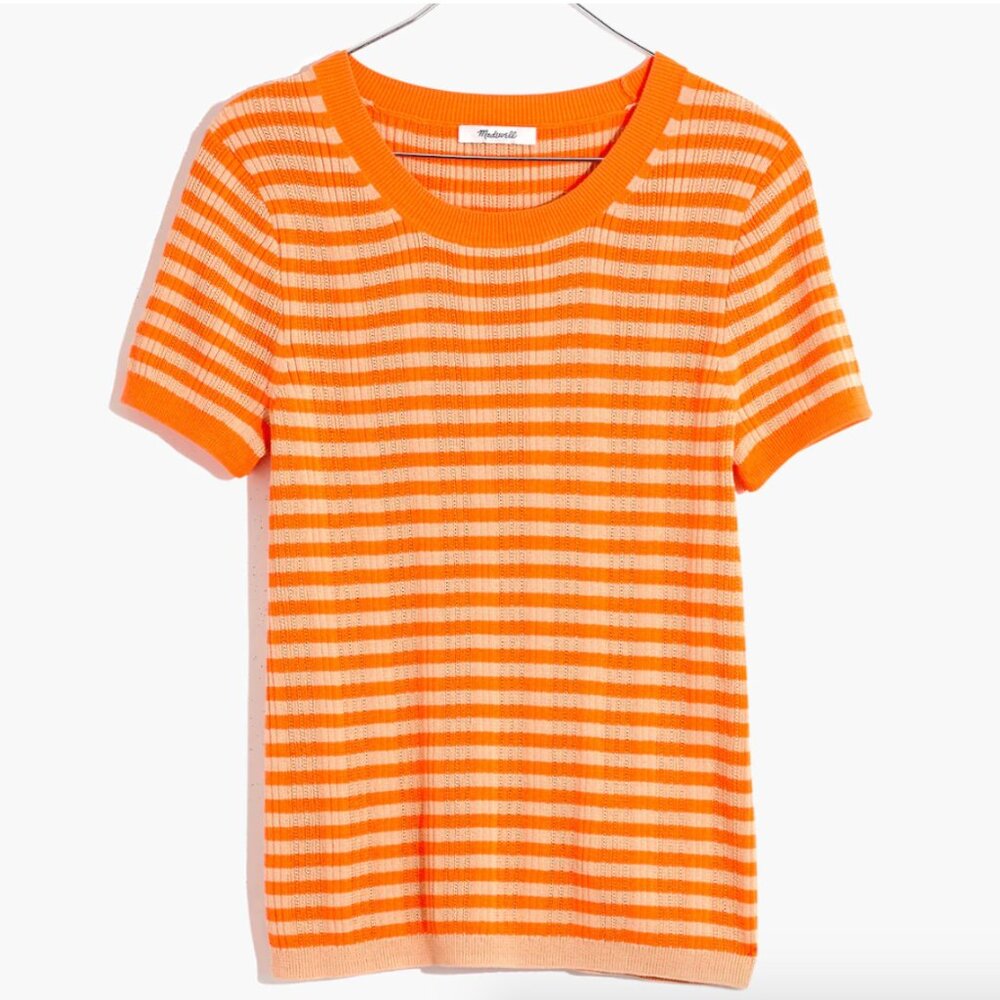Madewell Orange Cotton Knit Ringer Sweater Tee - Size XXS